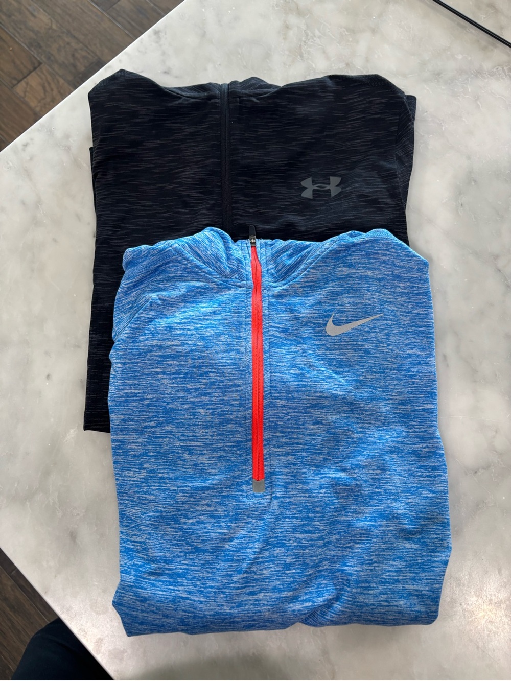 Under Armour Black Top with Blue Heather Nike Layer
